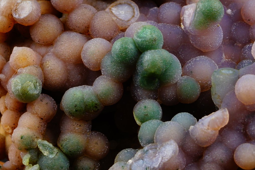 TOP Bicolour AMETHYST formazione botrioidale alias GRAPE CHALCEDONY - con CELADONITE - Altezza: 10.3 cm - Larghezza: 7 cm- 169 g #2.1