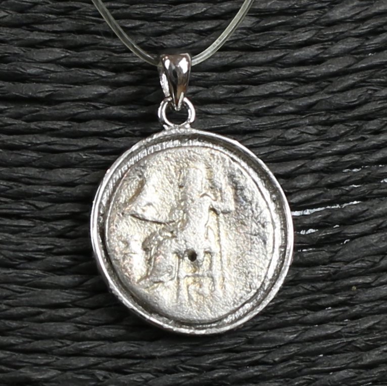 Moderne sølv Vedheng med antikk gresk Alexander den store drakme.  (Ingen reservasjonspris) #3.2