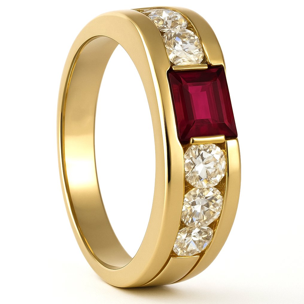 戒指 - 18 克拉 黃金 -  0.72ct. tw. 紅寶石 - 鉆石 #1.0