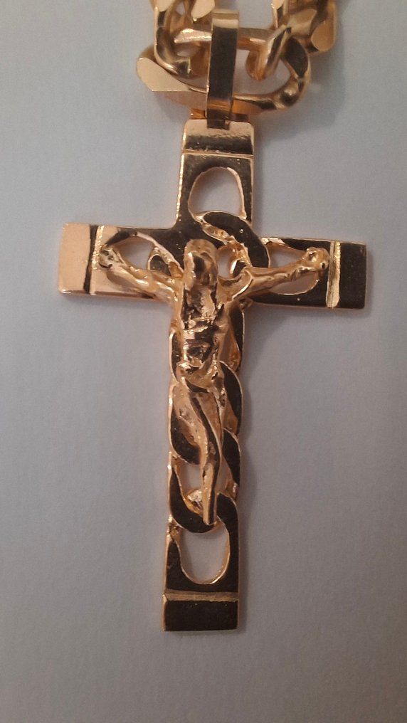 Αλυσίδα - 19,2 kt. Κίτρινο χρυσό - Ρεύμα με σταυρό #1.0