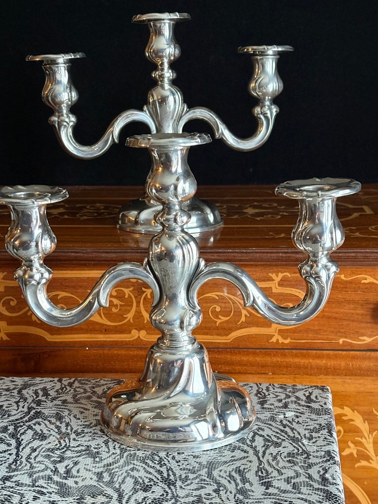 Μανουάλι Πολύ όμορφα παλιά αλπακά κηροπήγια. (2) - Επάργυρο #3.2