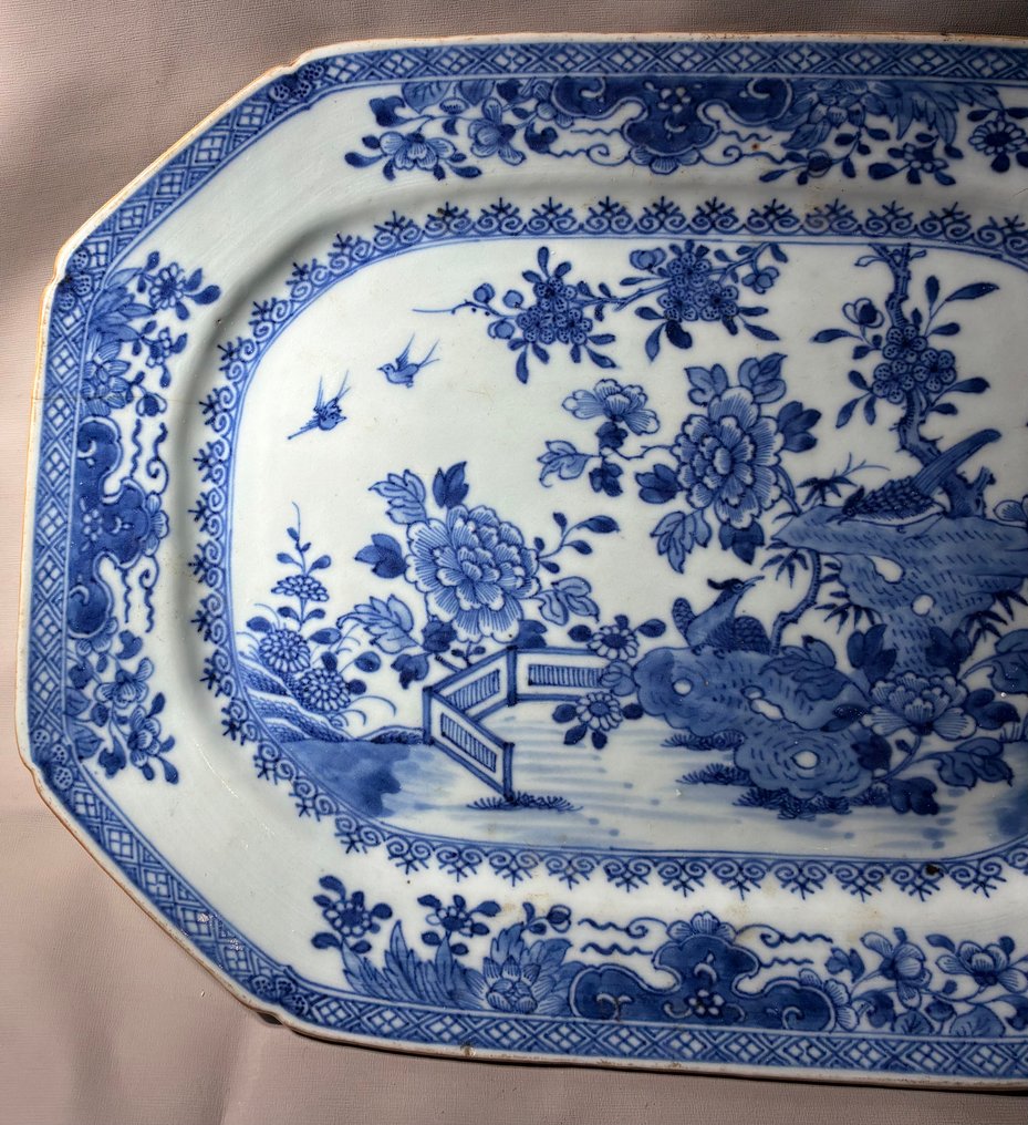 Μεγάλο πιάτο - Πουλιά σε τοπίο - Μπλε & λευκό (Πωλείται χωρίς ελάχιστη τιμή) - Πορσελάνη - Κίνα - Qianlong (1736-1795) #1.0