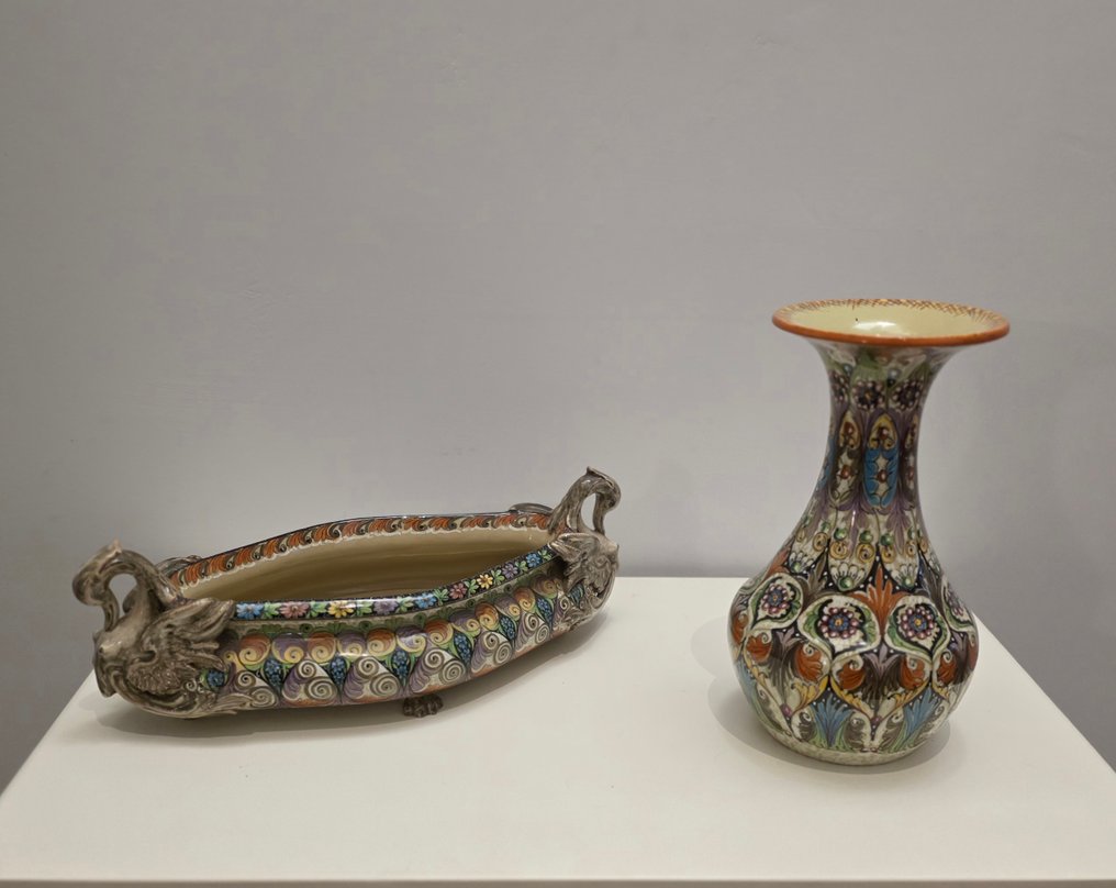 Franco Zauli - Βάζο (2) - Μαγιολική - Βάζο και κεντρική διακόσμηση τραπεζιού. #1.0