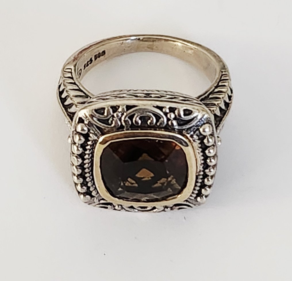 Sem preço de reserva - Anel cocktail - 14 K Prata, Ouro amarelo Quartzo #1.0