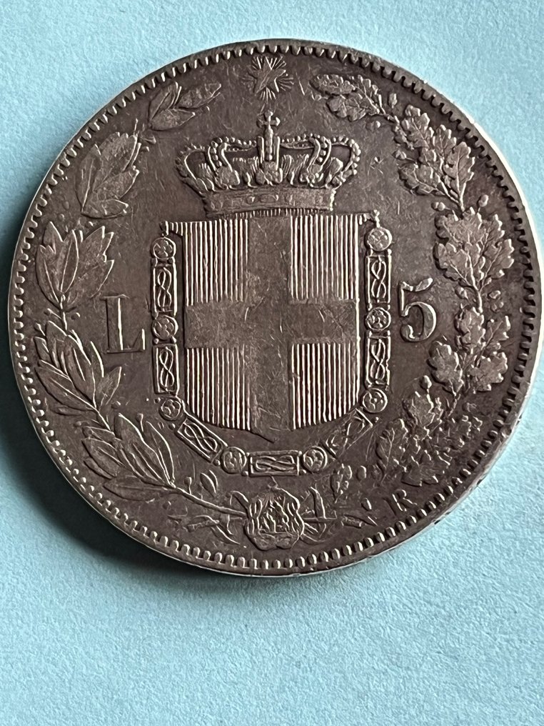 意大利, 王国 Umberto I. 1 Lira 1886 + 5 Lire 1879 (没有保留价) #2.1