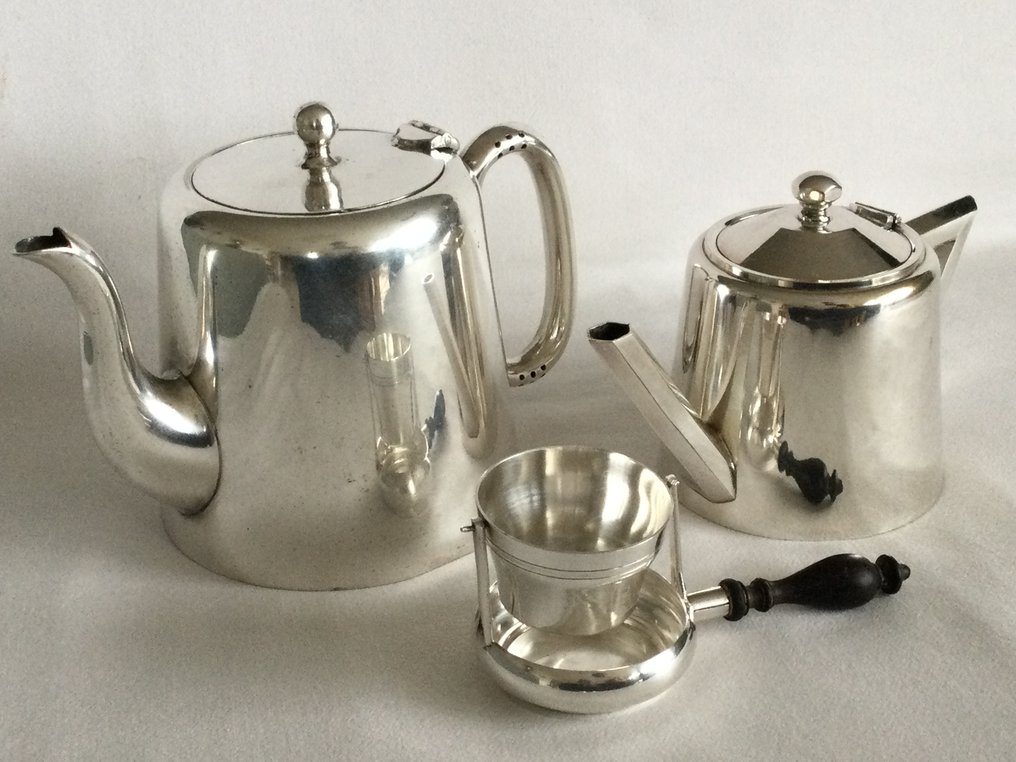 Twee verzilverde theepotten & een theezeef - Τσαγιέρα - Art Deco #1.0