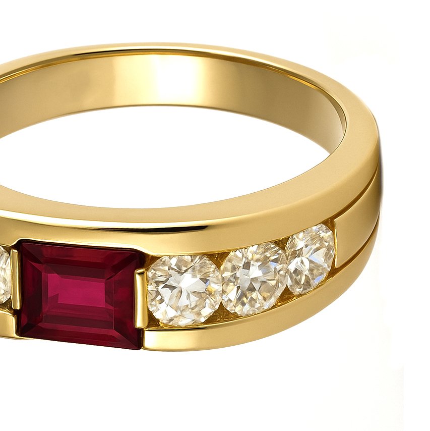 戒指 - 18 克拉 黃金 -  0.72ct. tw. 紅寶石 - 鉆石 #2.1