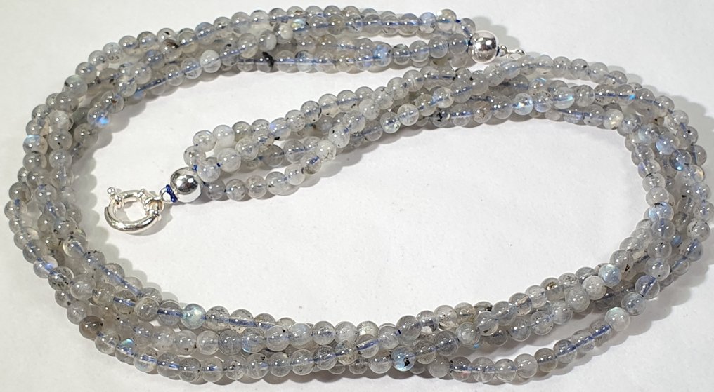 天然拉布拉多石 - 4圈 - 对抗抑郁和焦虑 - 925纯银 - 一等品 - 项链 #4.3