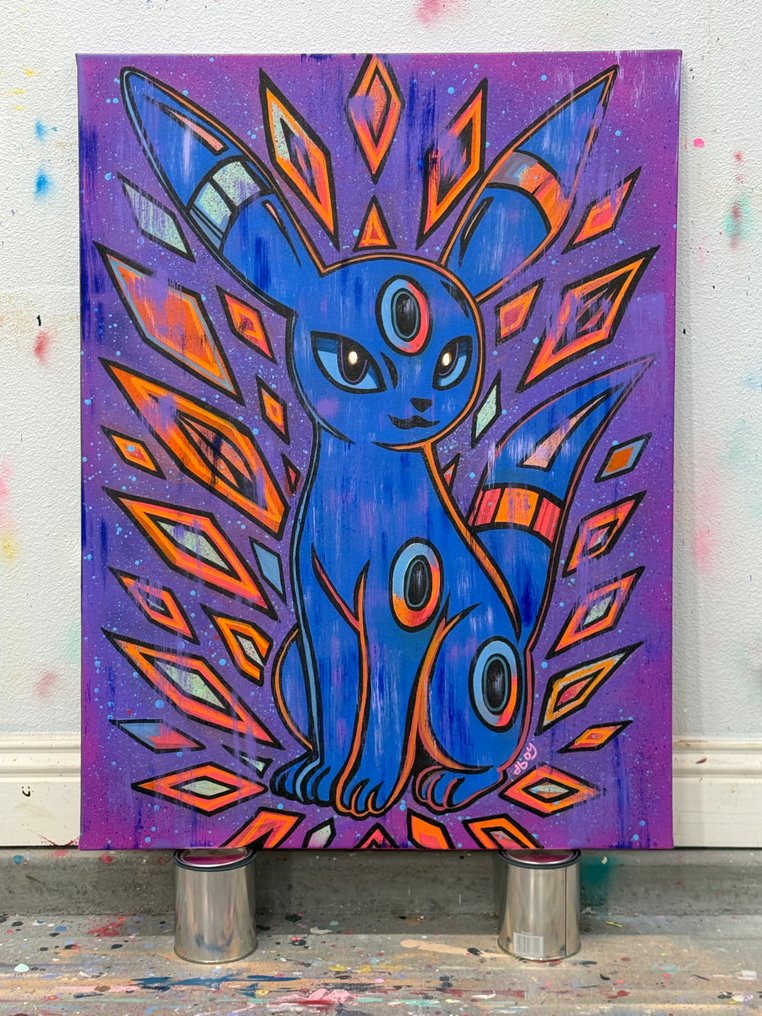Dillon Boy (1979) - Original Hand-Painted DBOY Umbreon Eevee Pokemon Painting Graded PSA 10 Pop Art #4.3
