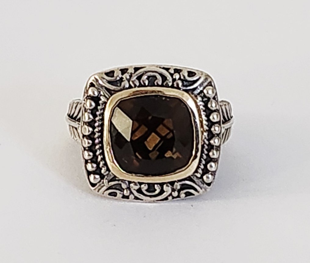 Sem preço de reserva - Anel cocktail - 14 K Prata, Ouro amarelo Quartzo #2.1