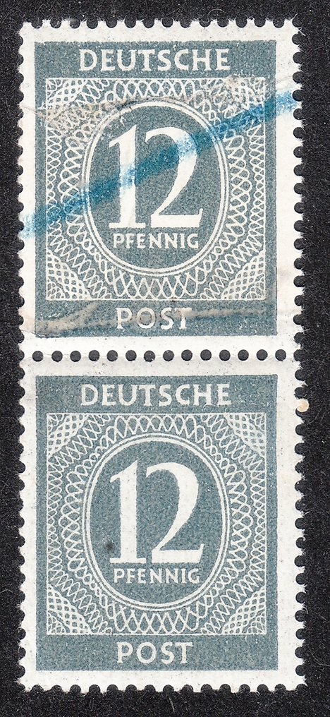 Συμμαχική Κατοχή - Γερμανία 1946 - Σειρά αριθμών, 12 Pf. σε κάθετη ζεύξη με την παραλλαγή, κολλημένη ταινία χαρτιού, άθικτο, - Michel 920 PA #1.0