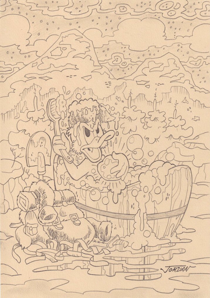 Julian Jordan - 1 Alkuperäinen lyijykynäpiirros - Uncle Scrooge - "Bath but with my Gold!" - 2024 #1.0