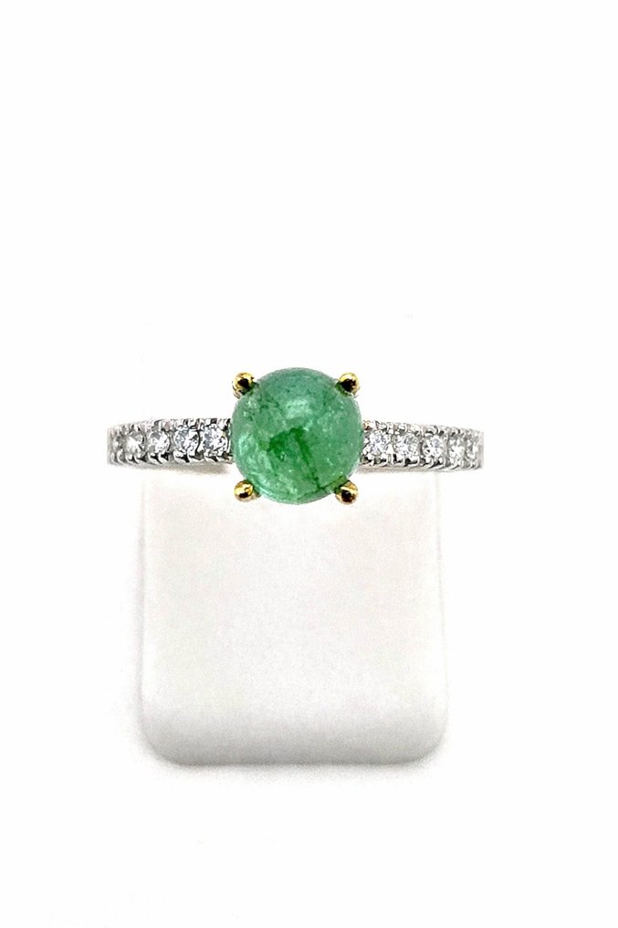 Sans prix de réserve - Bague - 18 carats Or jaune, Argent -  1.55ct. tw. Émeraude - Diamant #2.1