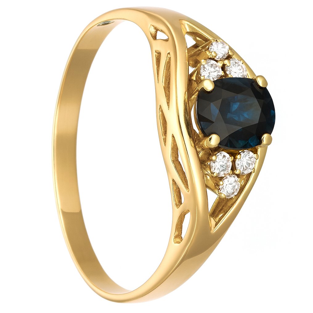 Δαχτυλίδι - 18 καράτια Κίτρινο χρυσό - 0.75ct. tw. Ζαφείρι - Διαμάντι #1.0