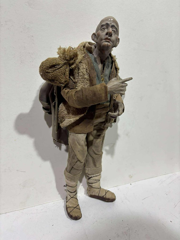 Skulptur, Presepe Napoletano - Pastore - Inizio XX secolo - 40 cm - Tre, Steingods, Glass, Tekstil #3.2