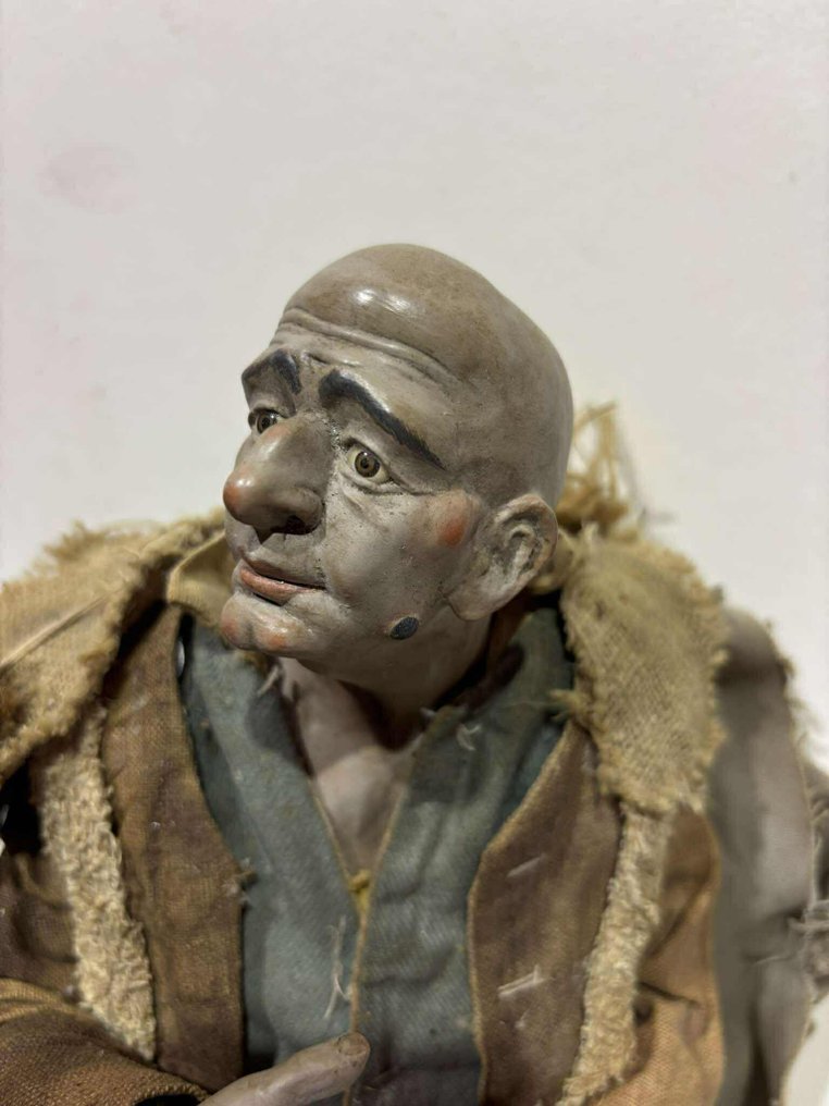 Skulptur, Presepe Napoletano - Pastore - Inizio XX secolo - 40 cm - Tre, Steingods, Glass, Tekstil #2.1