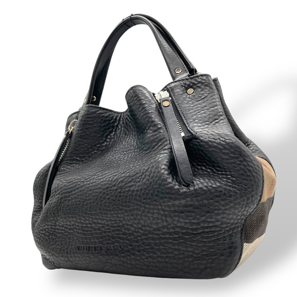 Burberry - Leather & Canvas Drawstring Handbag – House Check - Τσάντα #1.0