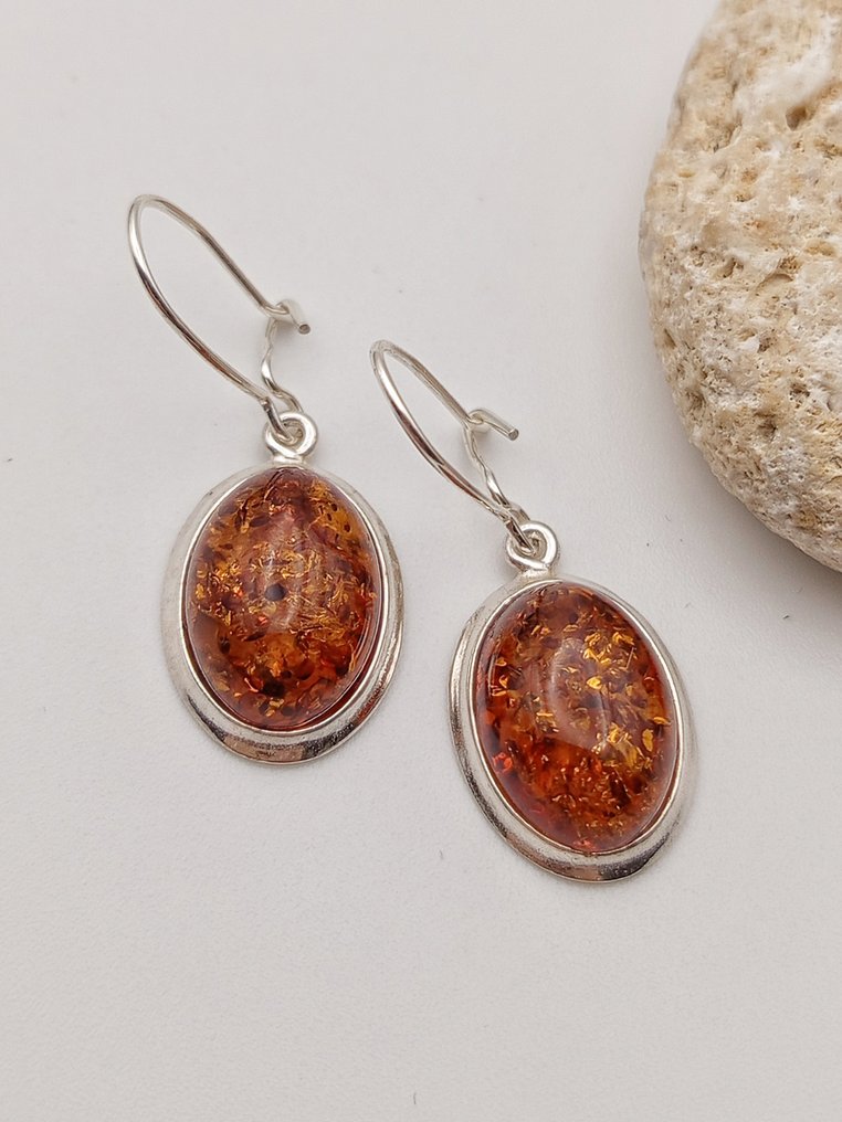 Ασημένια σκουλαρίκια 925 με Βαλτική Ίασμο υψηλής ποιότητας. - Ύψος: 30 mm - Πλάτος: 12 mm- 3 g - (1) #1.0