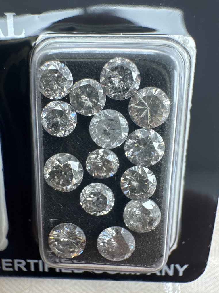 沒有保留價 - 14 pcs 鑽石  (天然)  - 3.84 ct - 圓形 - H(次於白色的有色鑽石), G - I1, SI2 - Gemmological Centre Israel (G.C.I.) #1.0