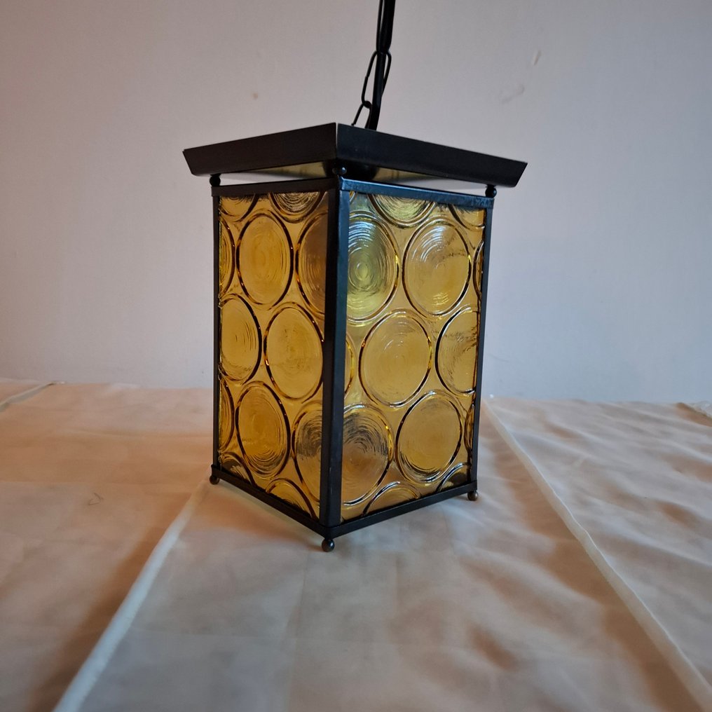 Caged ceiling lamp - Brass, Glass - Pendant lamp #2.1