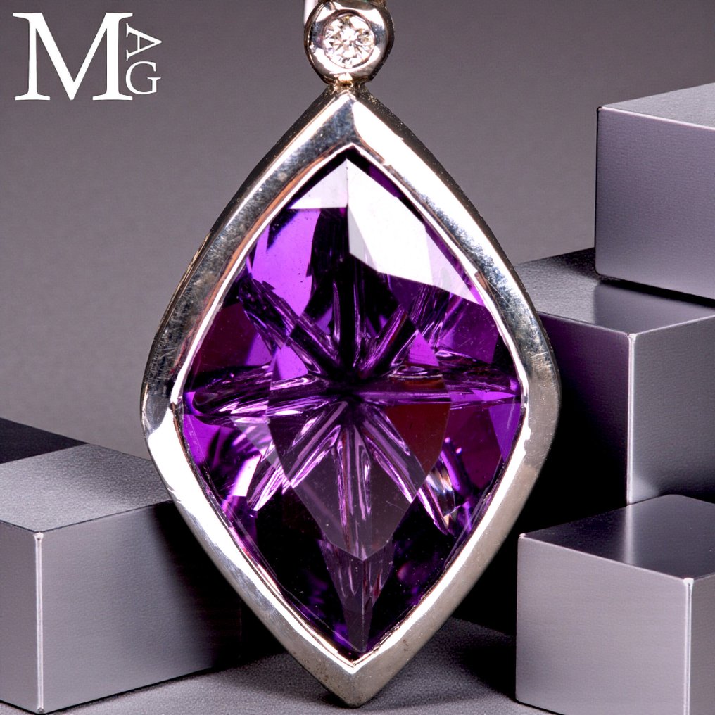 Ασημένια σκουλαρίκια με αιθιοπικό όπαλ, διαμάντια, βολιβιακές αμέθυστους και ροζ ζαφείρια - Ύψος: 80 mm - Πλάτος: 18 mm- 29 g #4.3