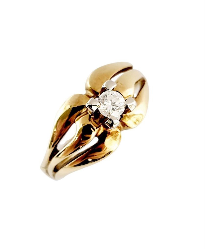 Sormus - 18 kt. Valkokulta, Keltakulta -  0.20ct. tw. Timantti (Luonnollinen)  #1.0