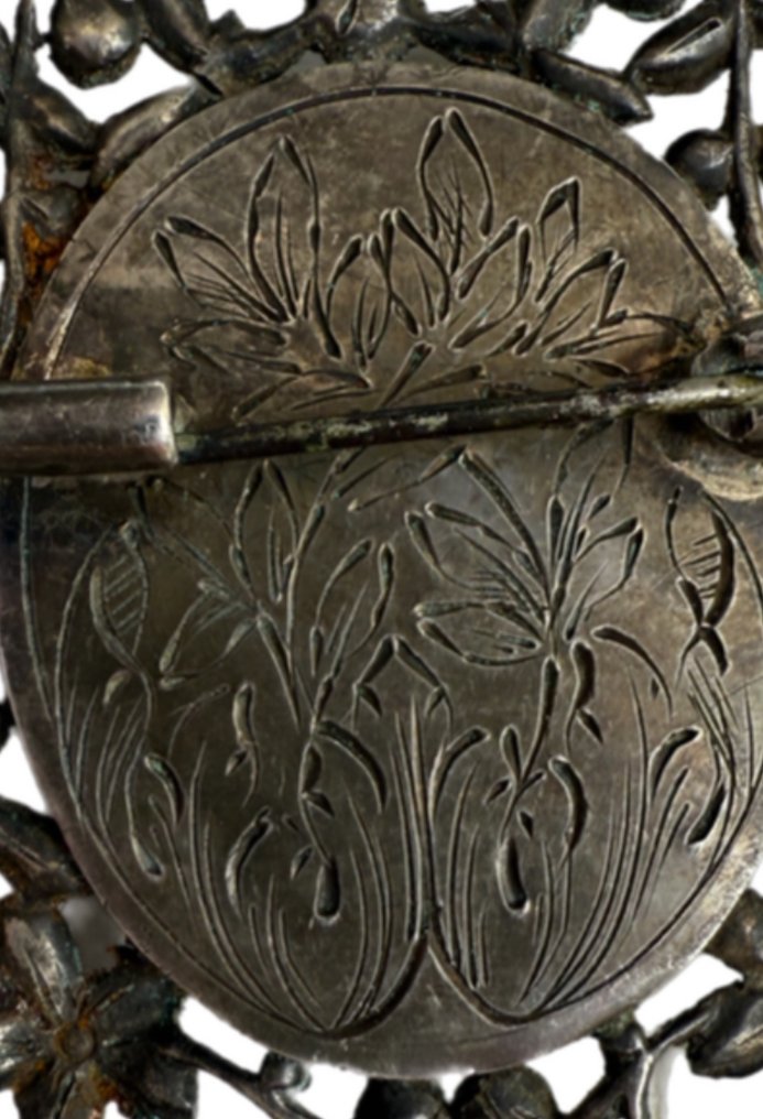 沒有保留價 - 胸針 銀, 梦幻维多利亚风格别针，采用纯银和吉洛什珐琅，镶嵌马卡西特。 - Primi 800. #4.3