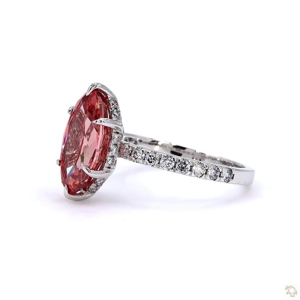 沒有保留價 - 戒指 - 18 克拉 白金 - 3.85ct. tw. 粉紅色 鉆石 (彩色實驗室培育鑽石) - 鉆石 - 炫彩鲜艳粉 #3.2