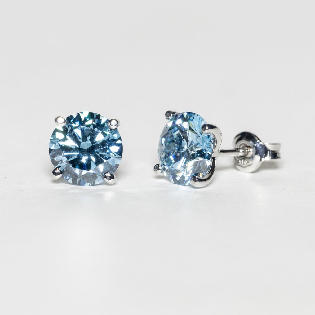 χωρίς τιμή ασφαλείας - Σκουλαρίκια - 18 καράτια Λευκός χρυσός -  5.02ct. tw. Μπλε Διαμάντι (Διαμάντια εργαστηριακής καλλιέργειας με φανταχτερά χρώματα) - FANCY VIVID BLUE VS1 #3.2