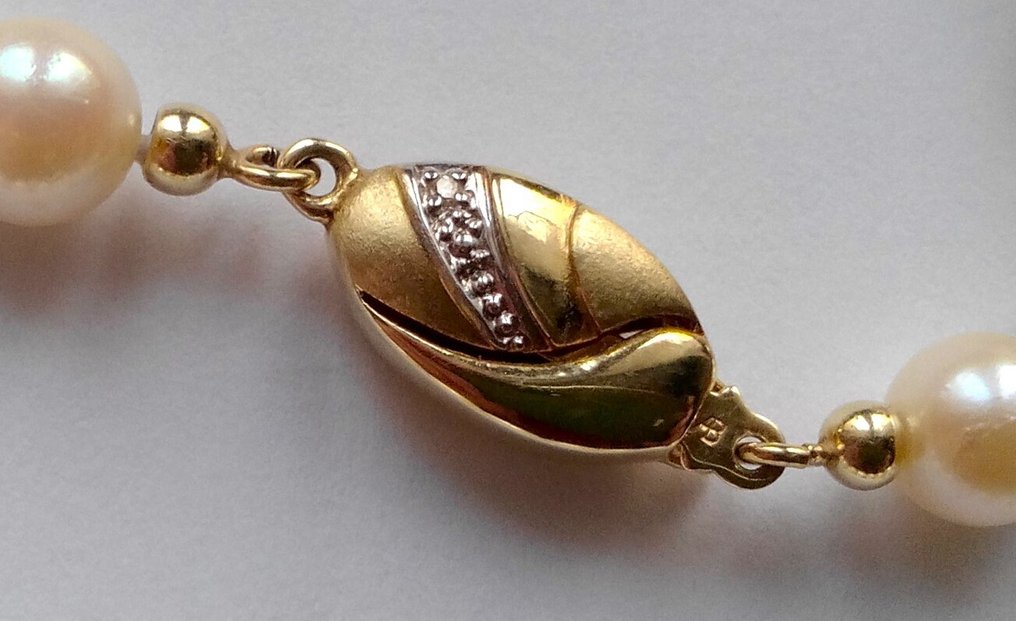 Sans prix de réserve - Collier Or jaune 14 kt - Perles d'Akoya - Diamants naturels #4.3