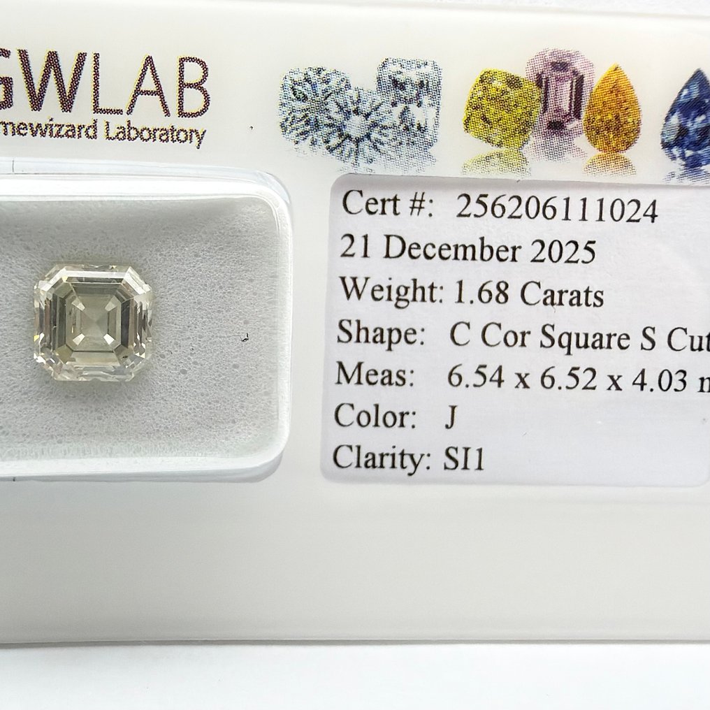 没有保留价 - 1 pcs 钻石  (天然)  - 1.68 ct - 方形 - J - SI1 微内含一级 - Gemewizard宝石实验室（GWLab） #1.0