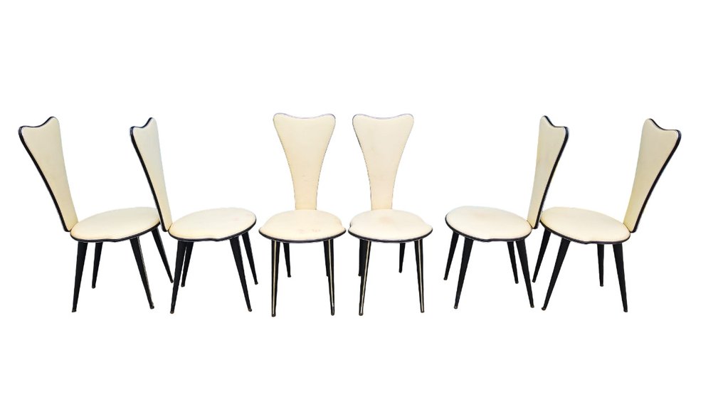 Umberto Mascagni - 椅子 (6) - 带杯形或梯形靠背的椅子 - 木, 金属, 黑胶 - 设定复古设计 #1.0