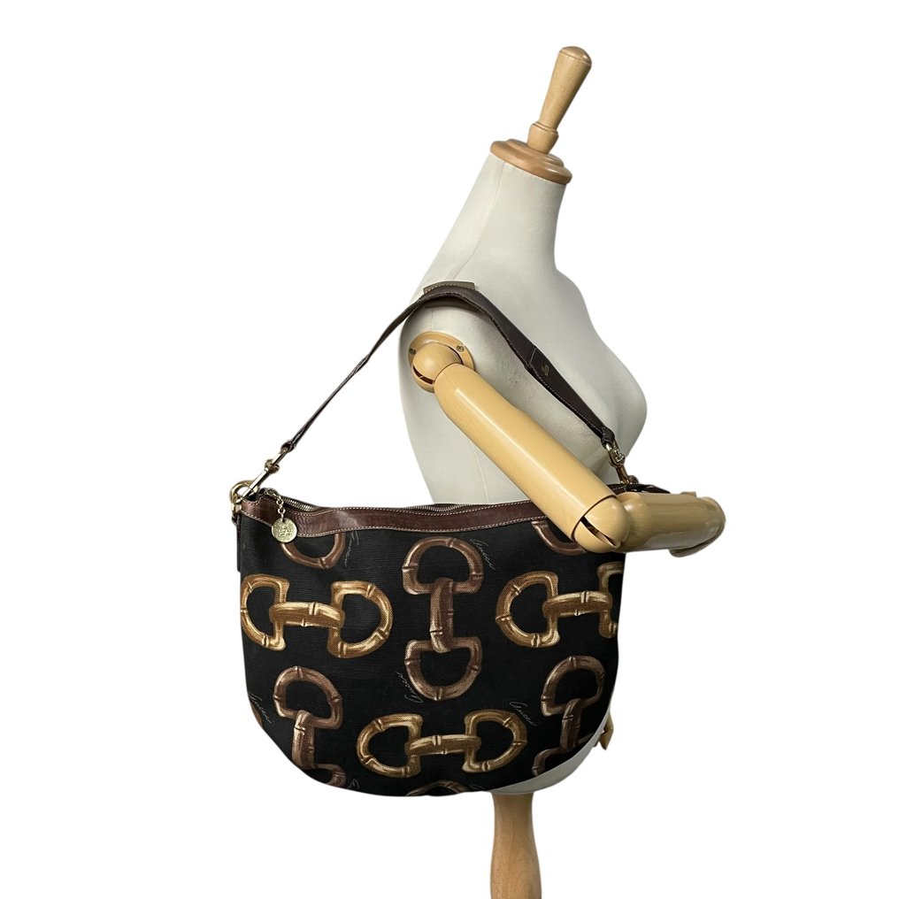 Gucci - Horsebit Canvas Shoulder Bag with Leather Trim - Τσάντα ώμου #1.0