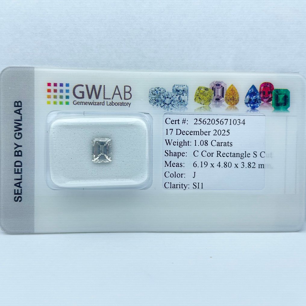 χωρίς τιμή ασφαλείας - 1 pcs Διαμάντι  (Φυσικό)  - 1.08 ct - Σμαράγδι - J - SI1 - Gemewizard Gemological Laboratory (GWLab) #1.0
