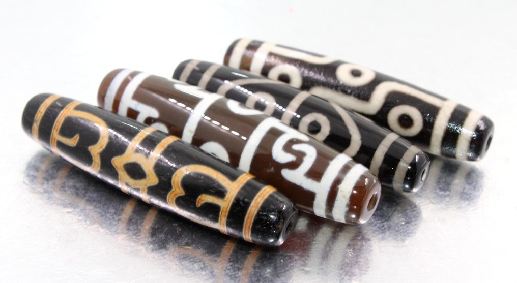 4颗古老的佛教圣藏天然玛瑙DZI念珠,拥有3、8和9眼 护身符- 65.5 g #4.3