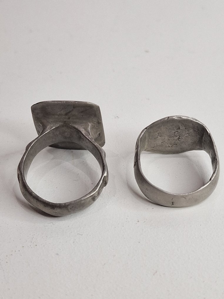 一对古董银质印章戒指 - 银 - Early 20th century #4.3