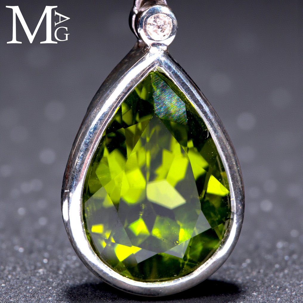 银耳环配蓝宝石、钻石和橄榄石 - 高度: 51.5 mm - 宽度: 12.5 mm- 17 g #4.3