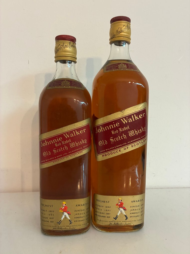 Johnnie Walker Red Label - b. 1970-talet - 1 Litre, 75 cl - 2 flaskor #1.0