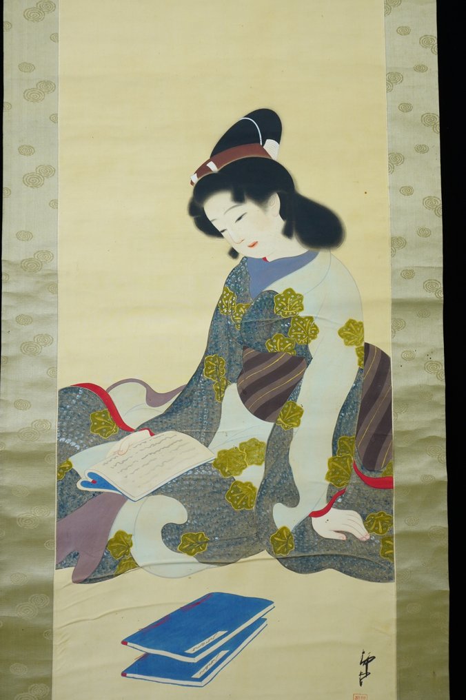 Absolute auction – Japanese Hanging Scroll – Bijin Reading (Quiet Interior Scene) - Seidō (静堂) - Ιαπωνία (χωρίς τιμή ασφαλείας) #2.1