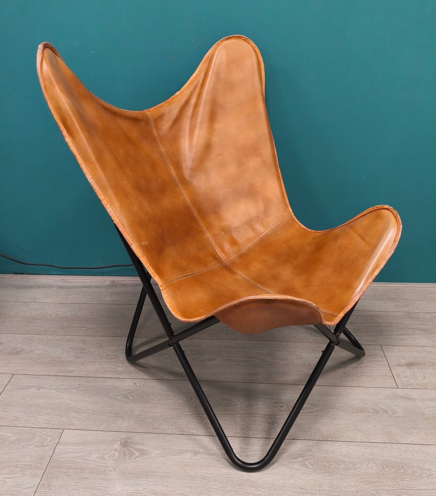 Chaise - Métal, Cuir - Chaise papillon marron #1.0