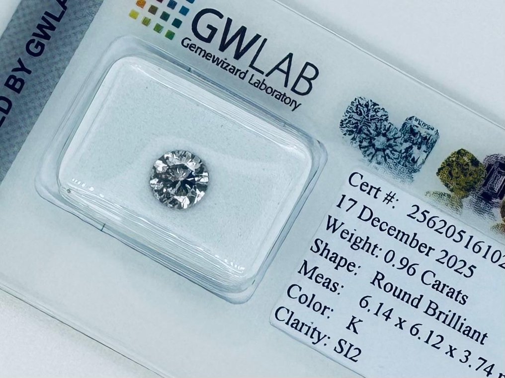 没有保留价 - 1 pcs 钻石  (天然)  - 0.96 ct - 圆形 - K - SI2 微内含二级 - Gemewizard宝石实验室（GWLab） #1.0
