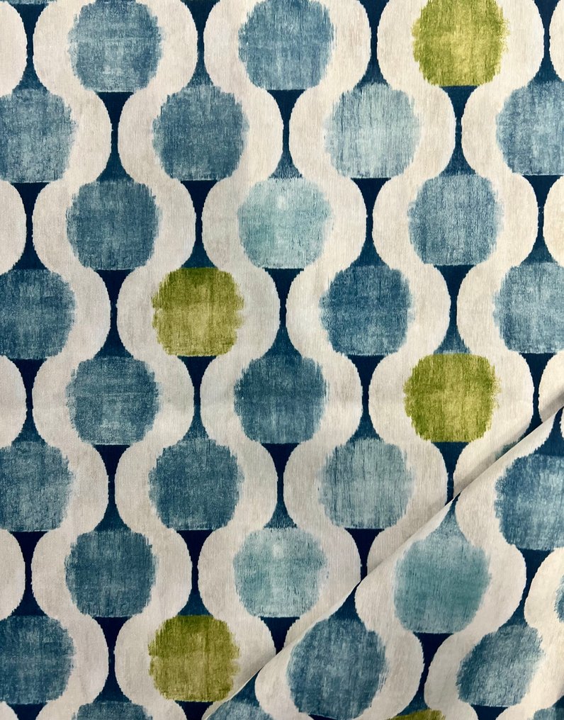 Largura dupla, tecido estampado ikat em tons de verde e azul. - Têxtil - 300 cm - 280 cm #4.3