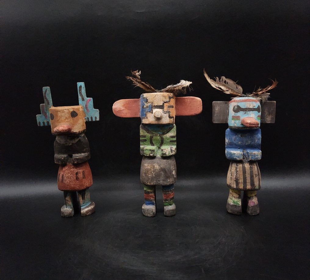 3 Poupées dans le style Kachina / Hopi - Sculpture  (No reserve price) #1.0