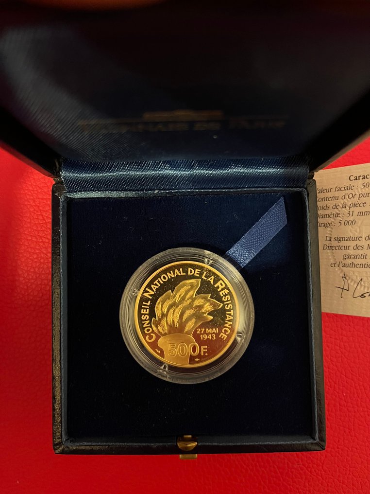 Francja. 500 Francs 1993 Jean Moulin. BE en or #1.0