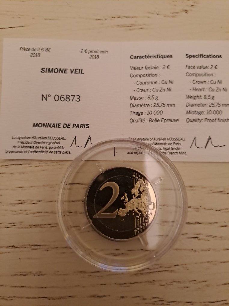 Frankrig. 2 Euro 2018 "Simone Veil" Proof - (Sans boite)  (Ingen mindstepris) #2.1