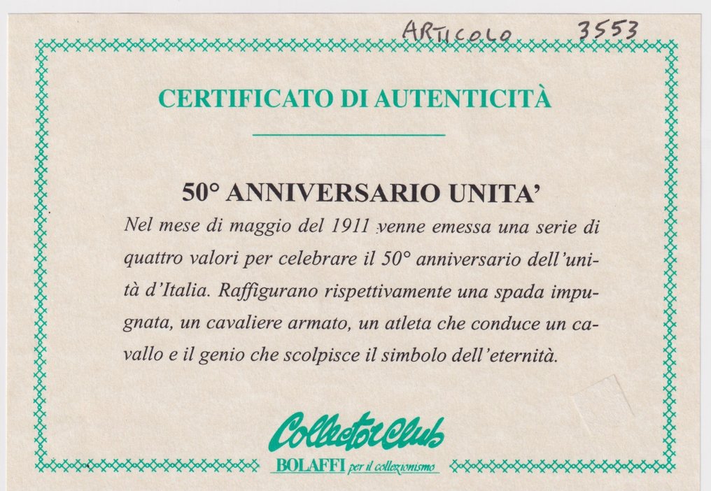 Ιταλία Βασίλειο 1911 - Επέτειος της Ένωσης της Ιταλίας, Sassone 92-95, MNH**, βέλτιστη κεντράρισμα!, πιστοποιητικό - Sassone 92-95 #2.1