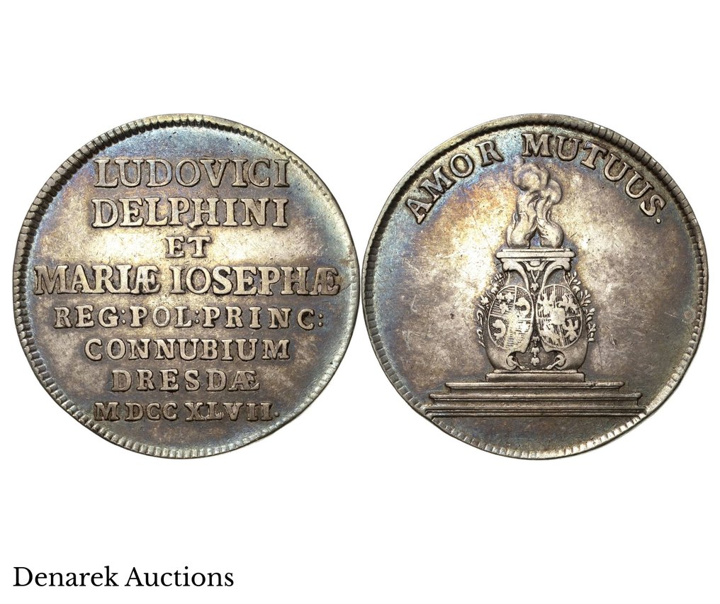 Kongedømmet Polen. Friedrich II August. 2/3 Thaler (taler) 1747, Dresden - Rare Wedding Gulden #2.1