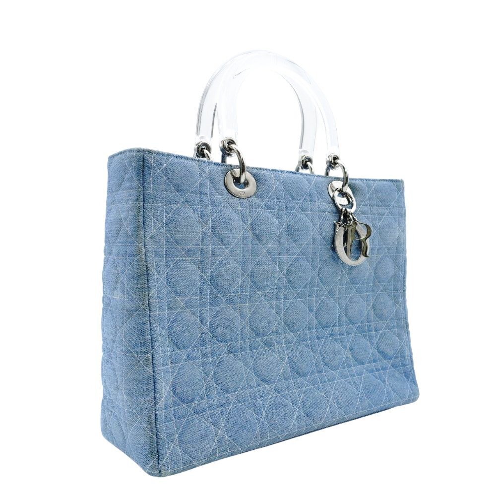 Christian Dior - Christian Dior Cannage Lady Dior Denim Canvas Handbag with Silver Hardware - Τσάντα #1.0