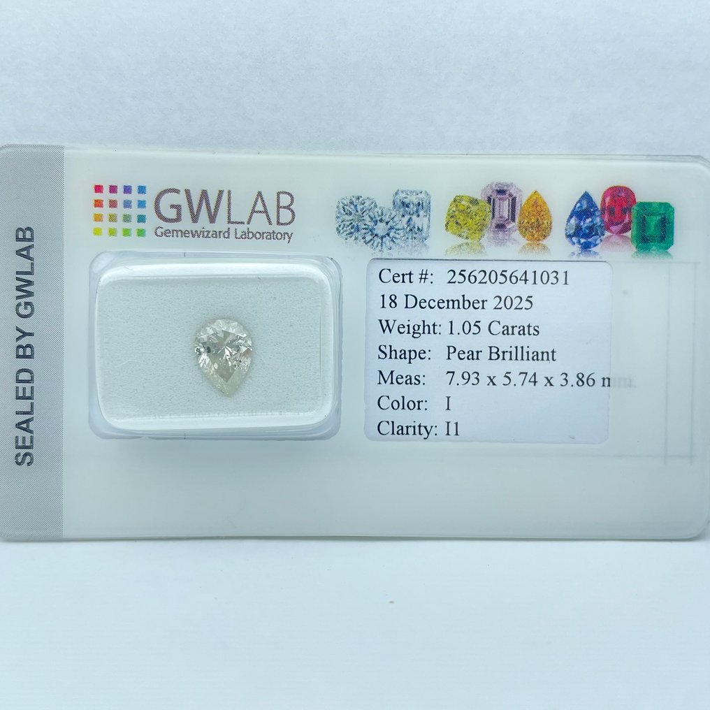χωρίς τιμή ασφαλείας - 1 pcs Διαμάντι  (Φυσικό)  - 1.05 ct - Αχλάδι - I - I1 - Gemewizard Gemological Laboratory (GWLab) #4.3
