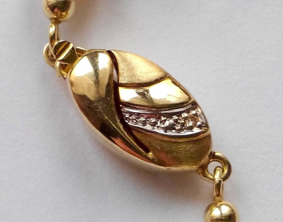 Sans prix de réserve - Collier Or jaune 14 kt - Perles d'Akoya - Diamants naturels #2.1